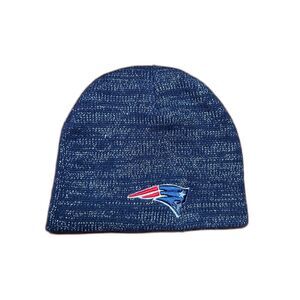 NFL Team Logo New England Patriots Winter Knit Beanie No Cuff Blue Silver